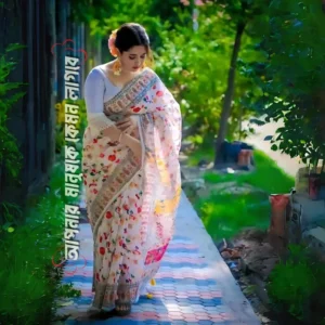 প্রিমিয়াম সিল্ক শাড়ী+ব্লাউজ পীচ (Code#SK-407)