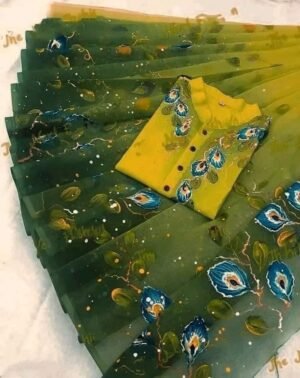 এক্সক্লুসিভ হ্যান্ড প্রিন্টেড কালারফুল ম্যাচিং কাপল শাড়ি অ্যান্ড পাঞ্জাবি সেট