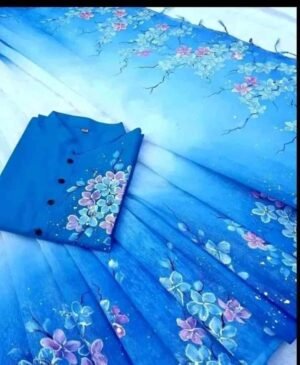 এক্সক্লুসিভ হ্যান্ড প্রিন্টেড কালারফুল ম্যাচিং কাপল শাড়ি অ্যান্ড পাঞ্জাবি সেট