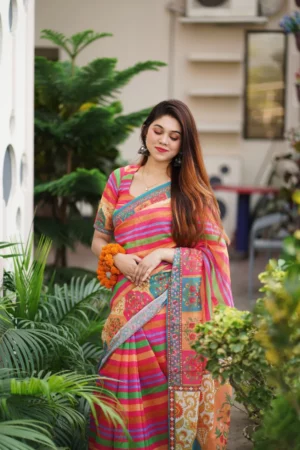 প্রিমিয়াম ডিজিটাল প্রিন্ট শাড়ী + ব্লাউজ পিচ (Code#DP-401)