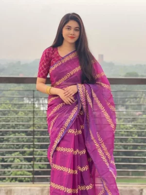 প্রিমিয়াম সেমি মসলিন শাড়ী + ম্যাচিং ব্লাউজ পিচ (Code#SM-417)