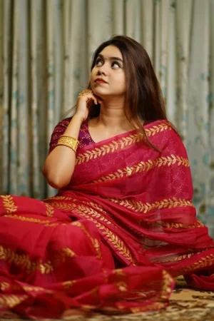 প্রিমিয়াম সেমি মসলিন শাড়ী + ম্যাচিং ব্লাউজ পিচ (Code#SM-418)